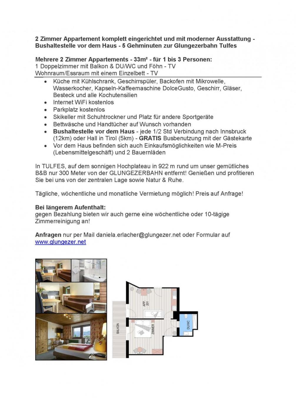 2 Zimmer Appartement Tulfes