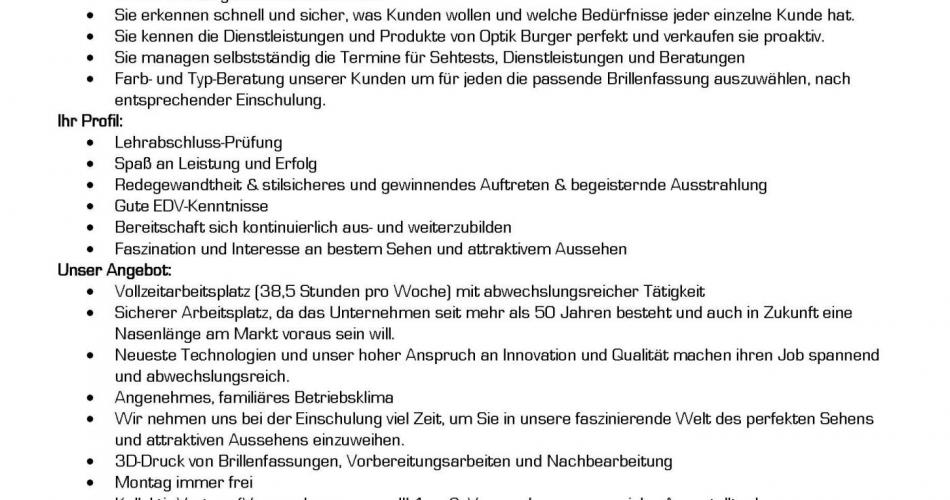 Optik Burger in Wien sucht einen Gesellen in Vollzeit